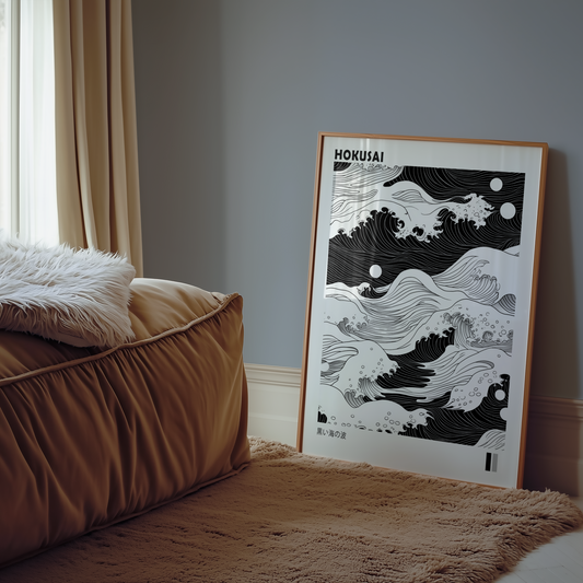 Black and White Hokusai Poster
