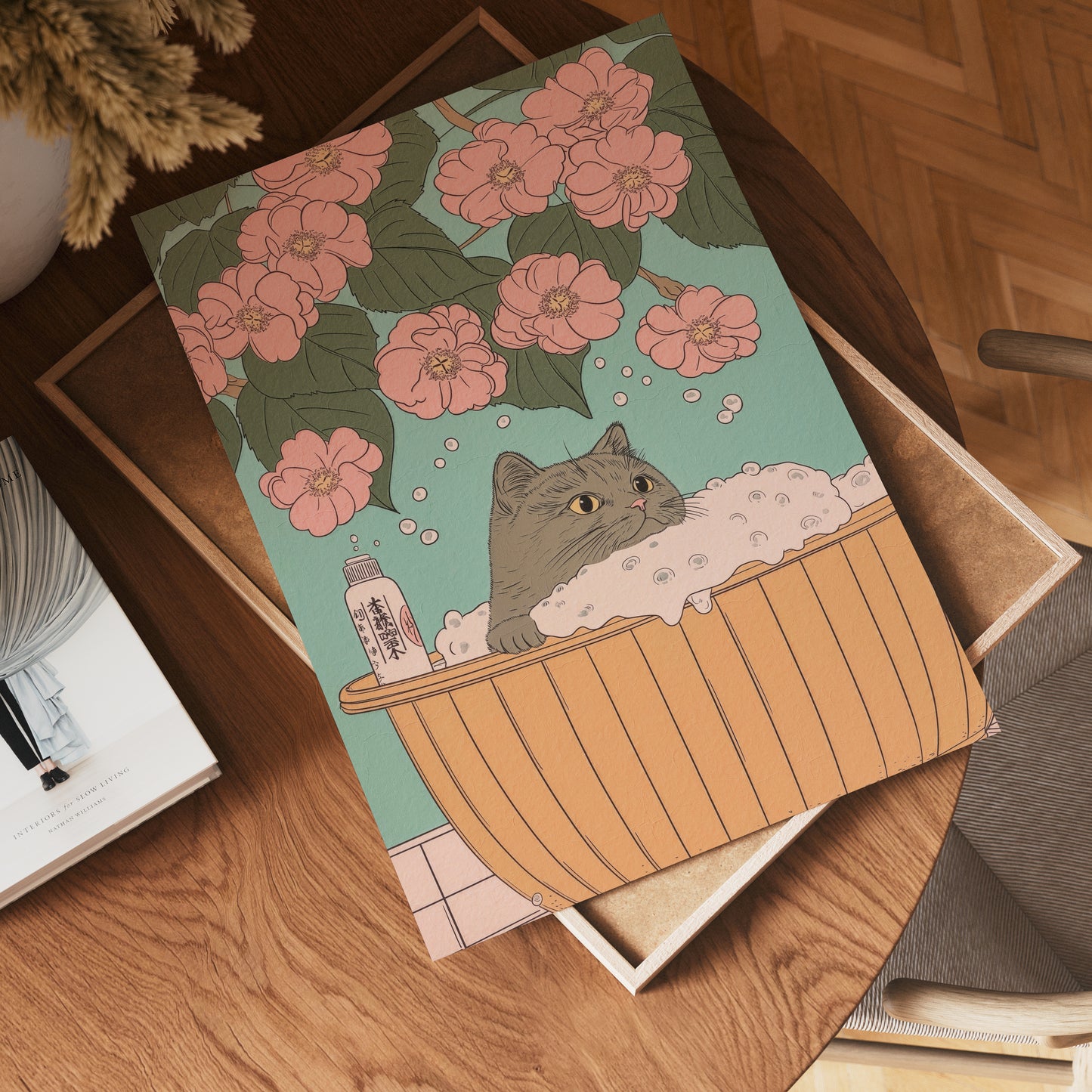 Cat In Blossom Bath Poster