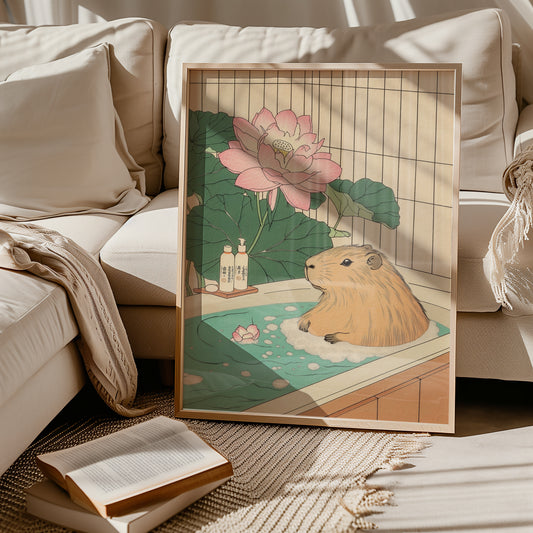 Capybara In Lotus Bath Poster
