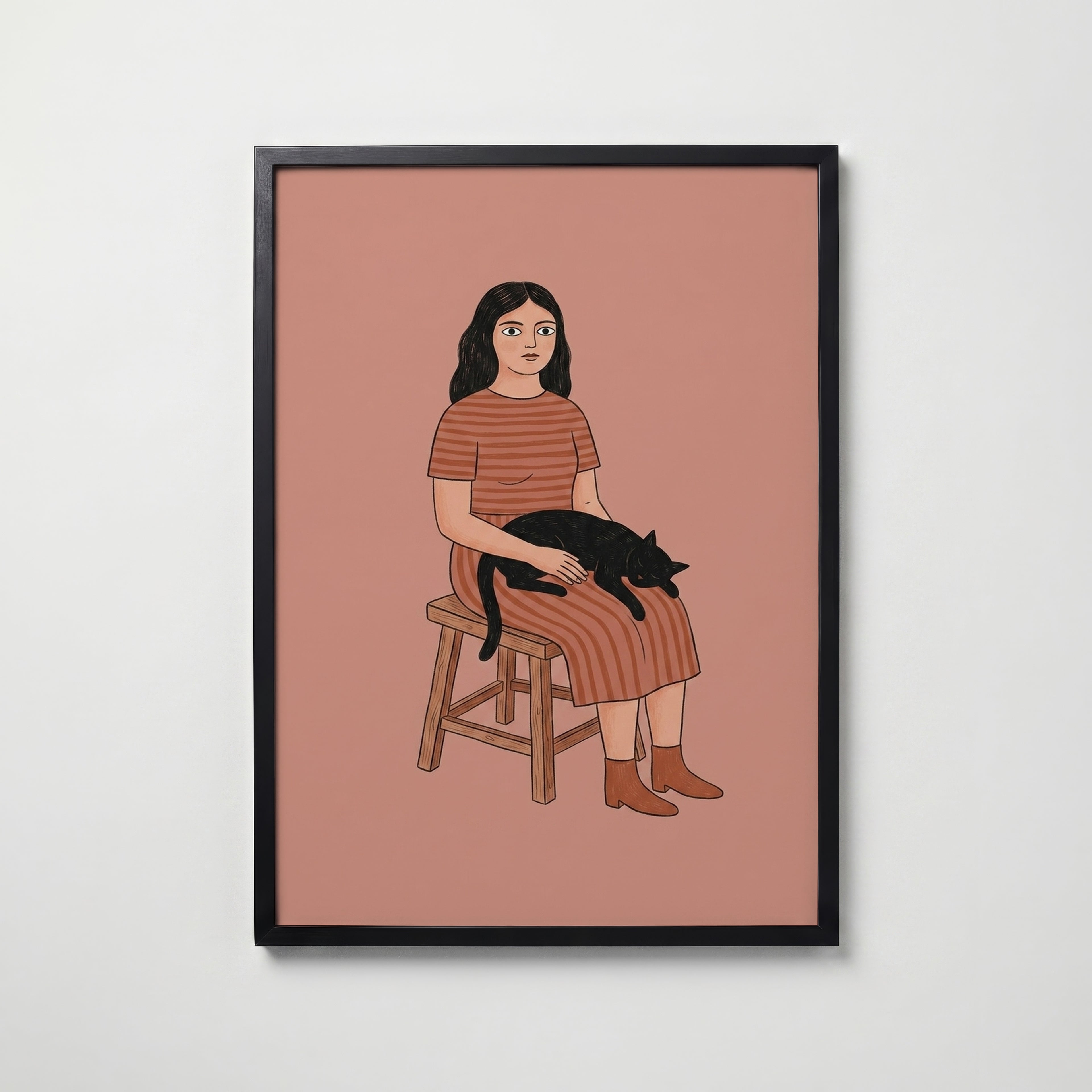 Girl and Cat Poster i svart ram – leverans 1–3 dagar