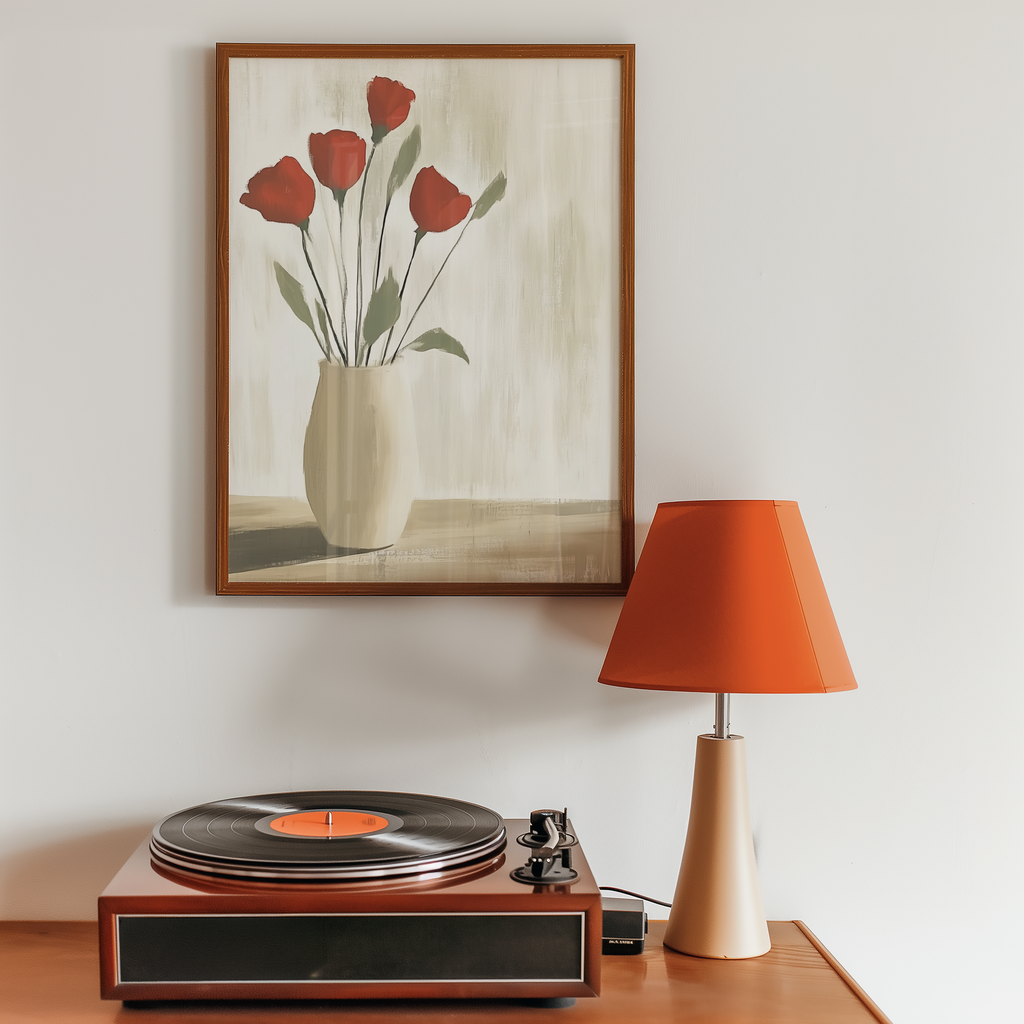 Red Roses In Vase Poster
