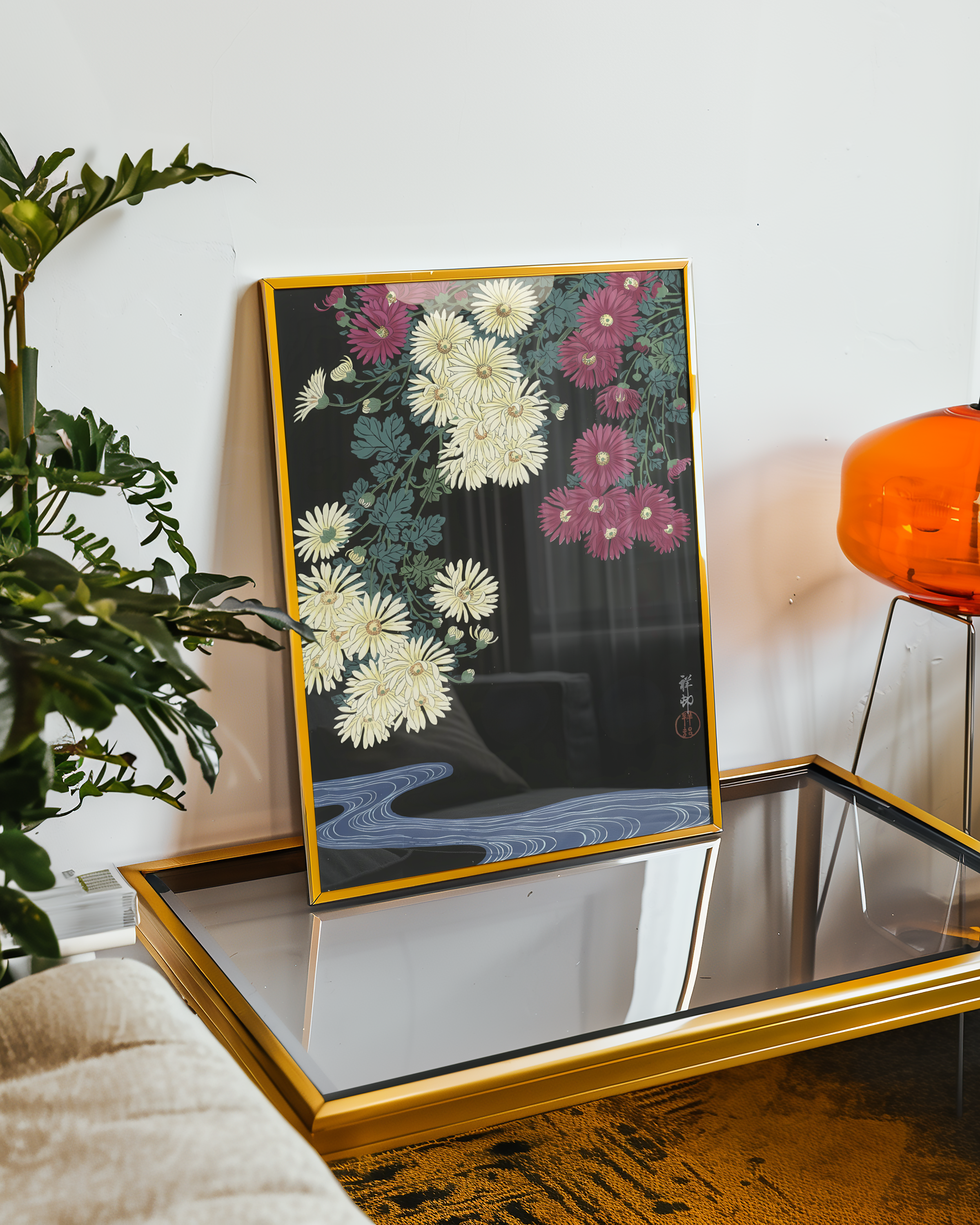 Ohara Koson Midnight Chrysanthemum Poster