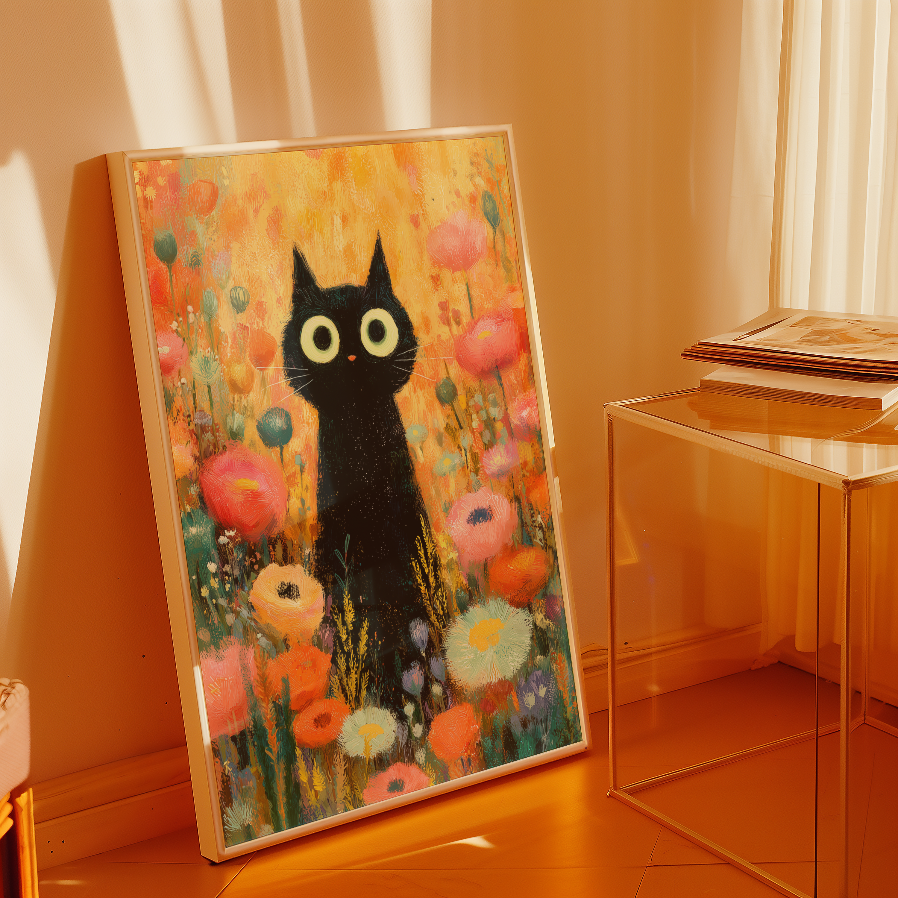 Midnight Bloom Cat Poster