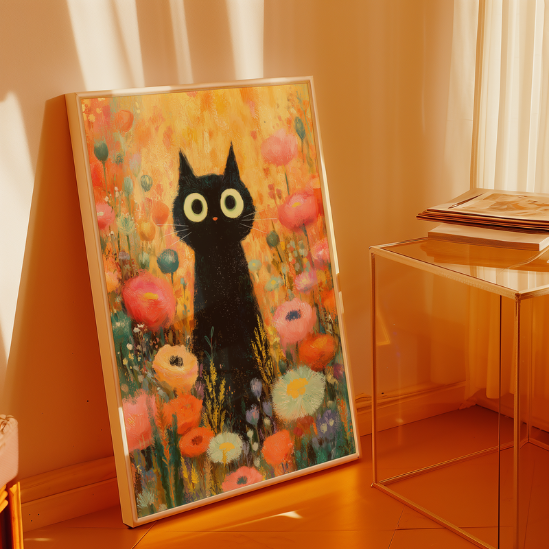 Midnight Bloom Cat Poster