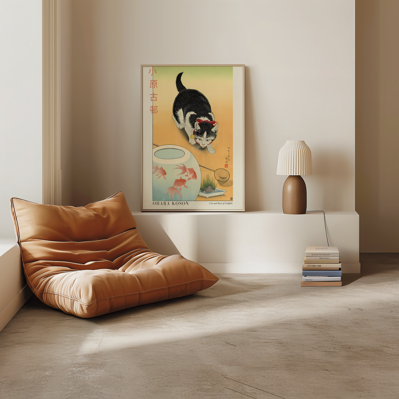 Cat and Bowl of Goldfish Ohara Koson Poster