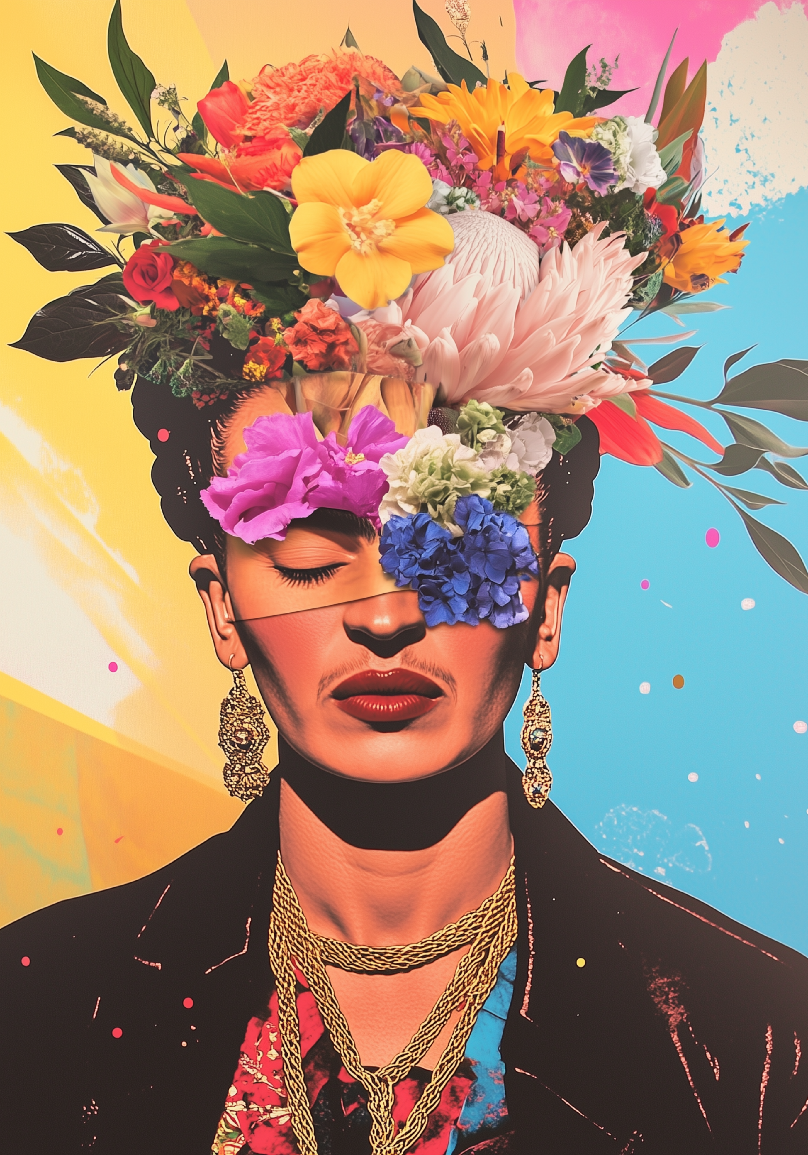 Floral Frida Kahlo Portrait Poster
