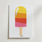 The no-9 poster showcases a minimalist design of a colorful popsicle with yellow, orange, and pink layers on a wooden stick, displayed against a plain white background.