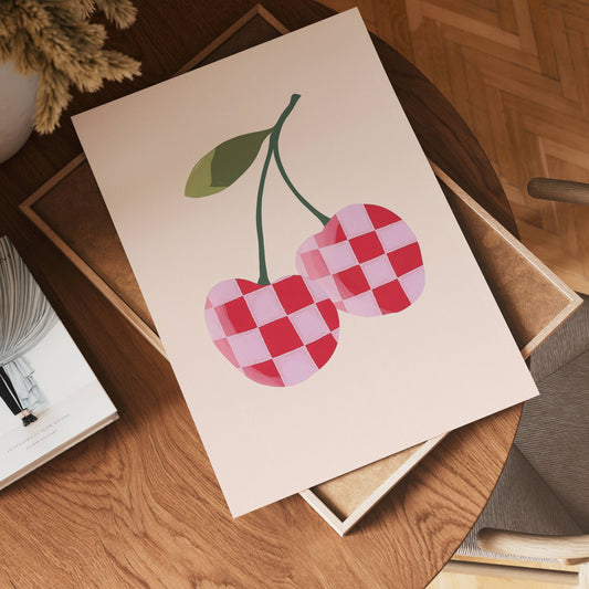 Checkered Cherry Poster