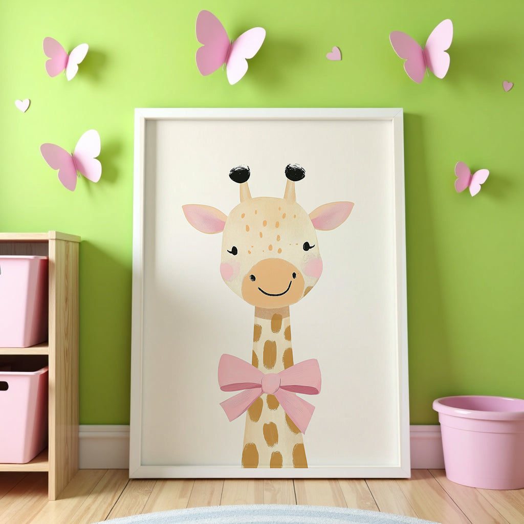 Giraffe with Pink Bow Poster