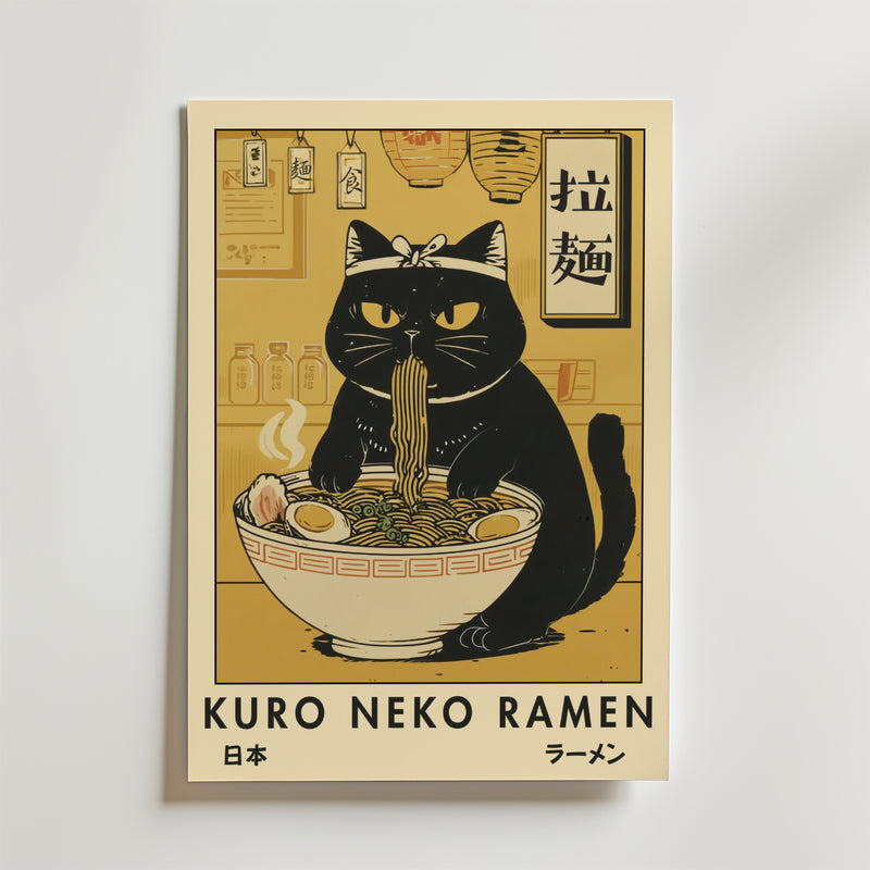 Kuro Neko Ramen Cat Poster