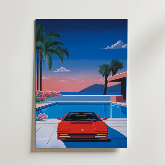 Retro 80s Ferrari Hiroshi Poster