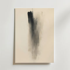 Vertical Fade Poster by Bozetto har minimalistiska vertikala svarta och grå penseldrag på en off-white canvas, vilket skapar ett abstrakt rökigt centrum. Tryckt på premiumpapper med matt yta för en sofistikerad finish.