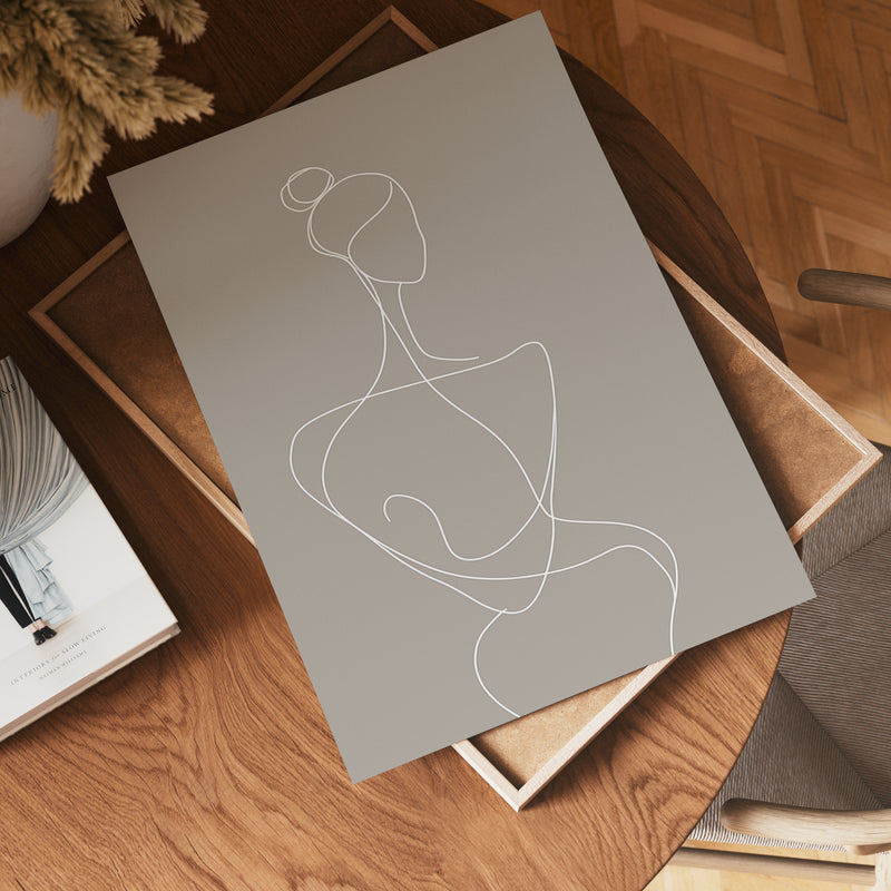 White Line Woman Silhouette Poster