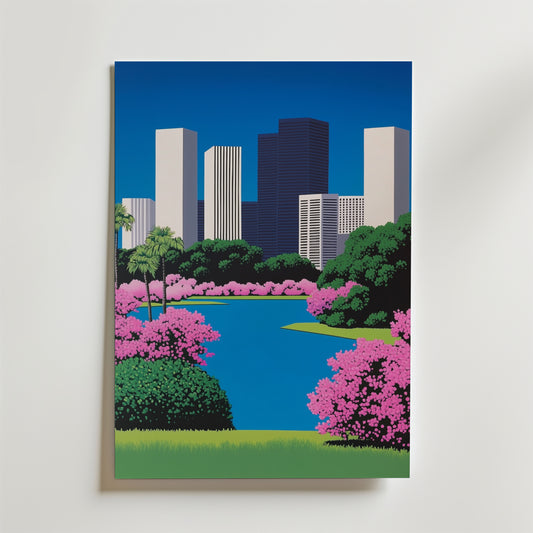 City Park Illustration Hiroshi Poster