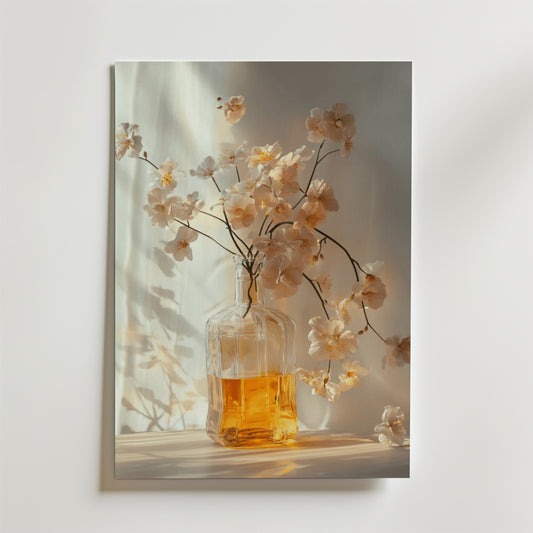 Glass vase with amber liquid poster