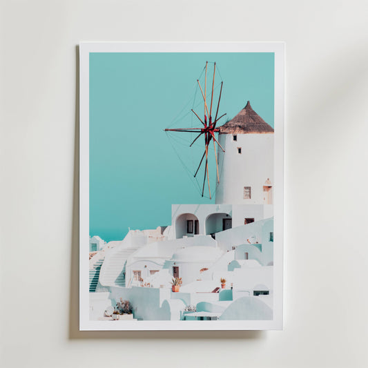 Santorini Windmill Poster