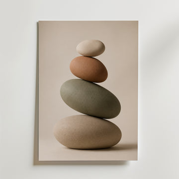 Balanced Stone Cairn affisch inramad i neutral ram – konsttryck från Bozetto – nr 1