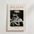 Bozettos "Picasso The Weeping Horse Poster" visar kubistisk konst med en Picasso-inspirerad abstrakt häst och ryttare i svart, vitt och grått samt ett öga ovanför. "PICASSO" står högst upp och "Artwork Collection" nedanför.