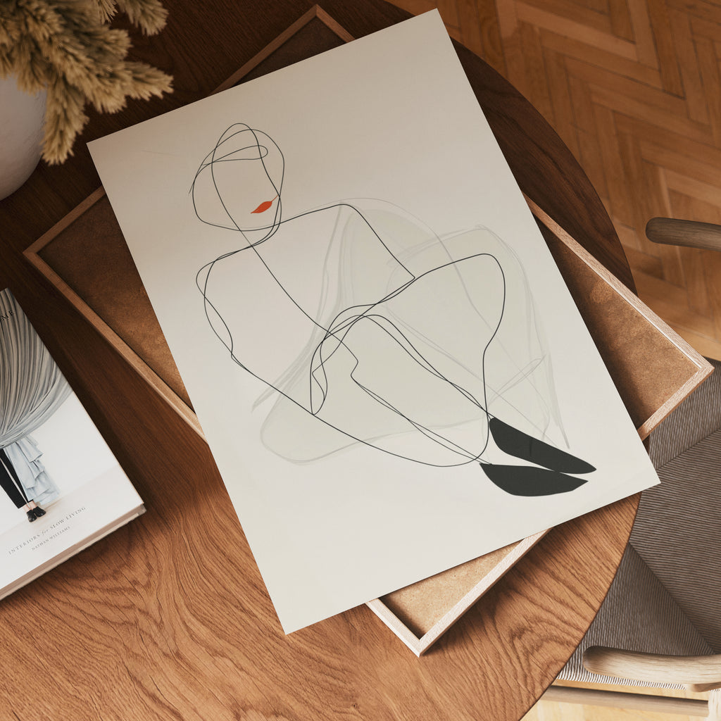 Red Lips Line Woman Poster