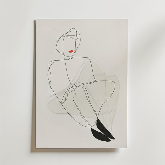 Red Lips Line Woman Poster