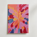Colorburst Harmony Poster från Bozetto har djärva, överlappande kronblad i rosa, rött, gult, orange och blått på en ljus bakgrund - ett blomsterlikt mönster som passar perfekt som en färgglad poster eller konstposter.