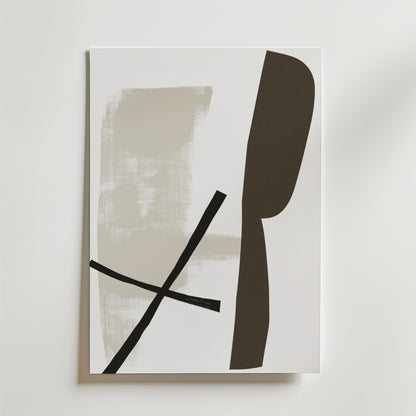 Abstract Balance Poster från Bozetto har djärva bruna och svarta former på premiumpapper med en lyxig matt finish, som framhävs av en stor böjd form och korsande linjer för modern elegans.