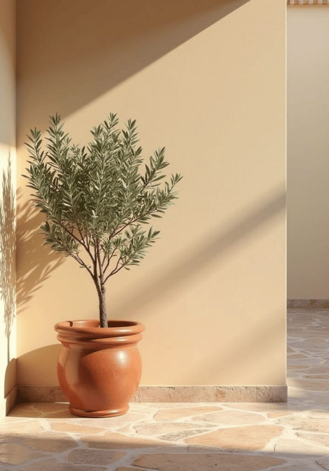 Terracotta planter with olive tree poster