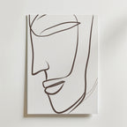 Silent Grace Poster by Bozetto har minimalistiska linjer av en mänsklig sidoprofil i flödande svart på vitt premiumpapper, vilket skapar ett elegant, tidlöst konstverk.