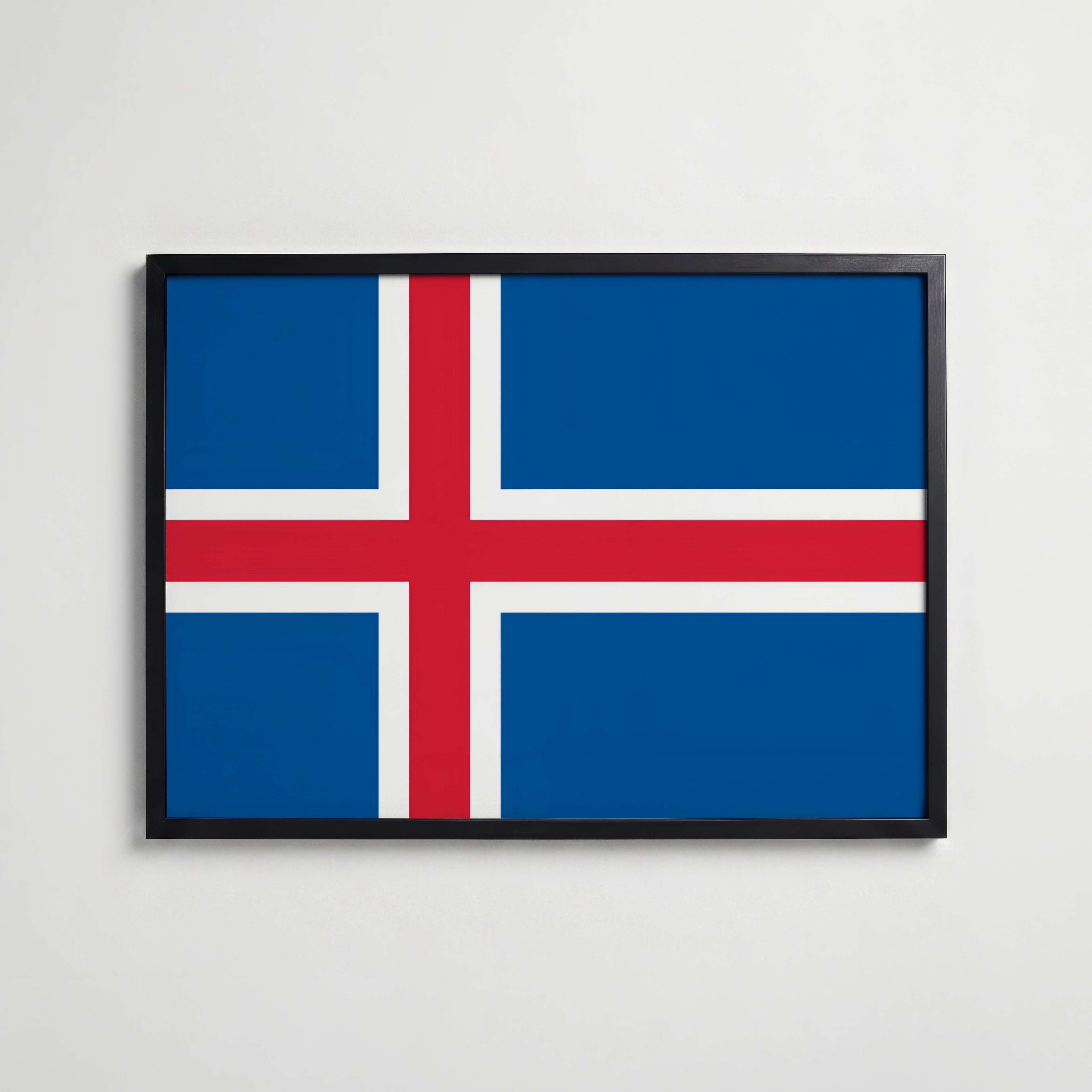 Iceland National Flag Poster i svart ram – stilren konsttryck som väggdekor från Bozetto