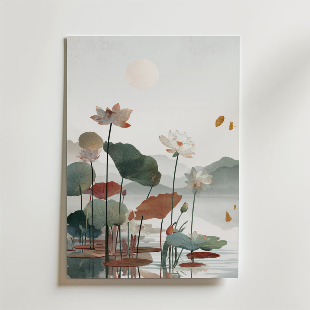 Misty Lotus Lake Poster