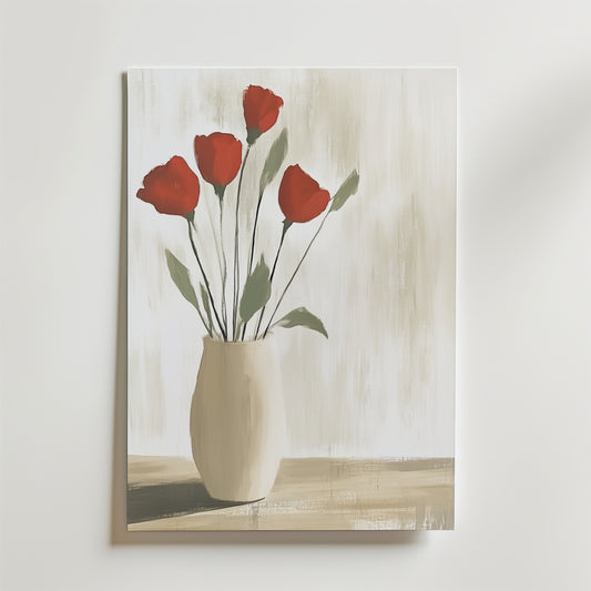 Red Roses In Vase Poster