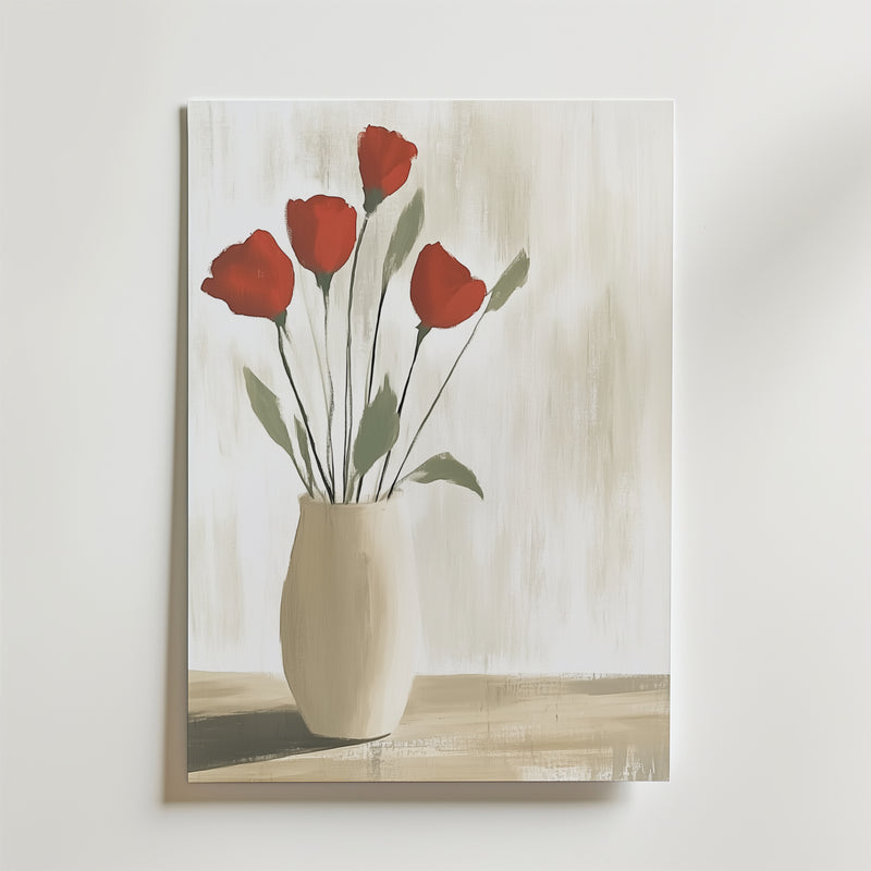 Red Roses In Vase Poster