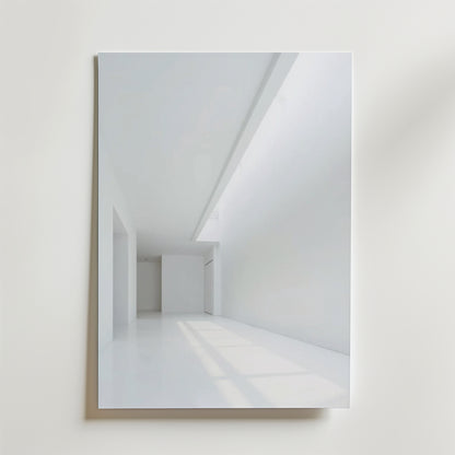 Ett foto av ett ljust vitt rum med högt i tak och soliga fönster, som visar upp Bozetto Threshold of Thought Poster på premiumpapper med en lyxig matt finish.