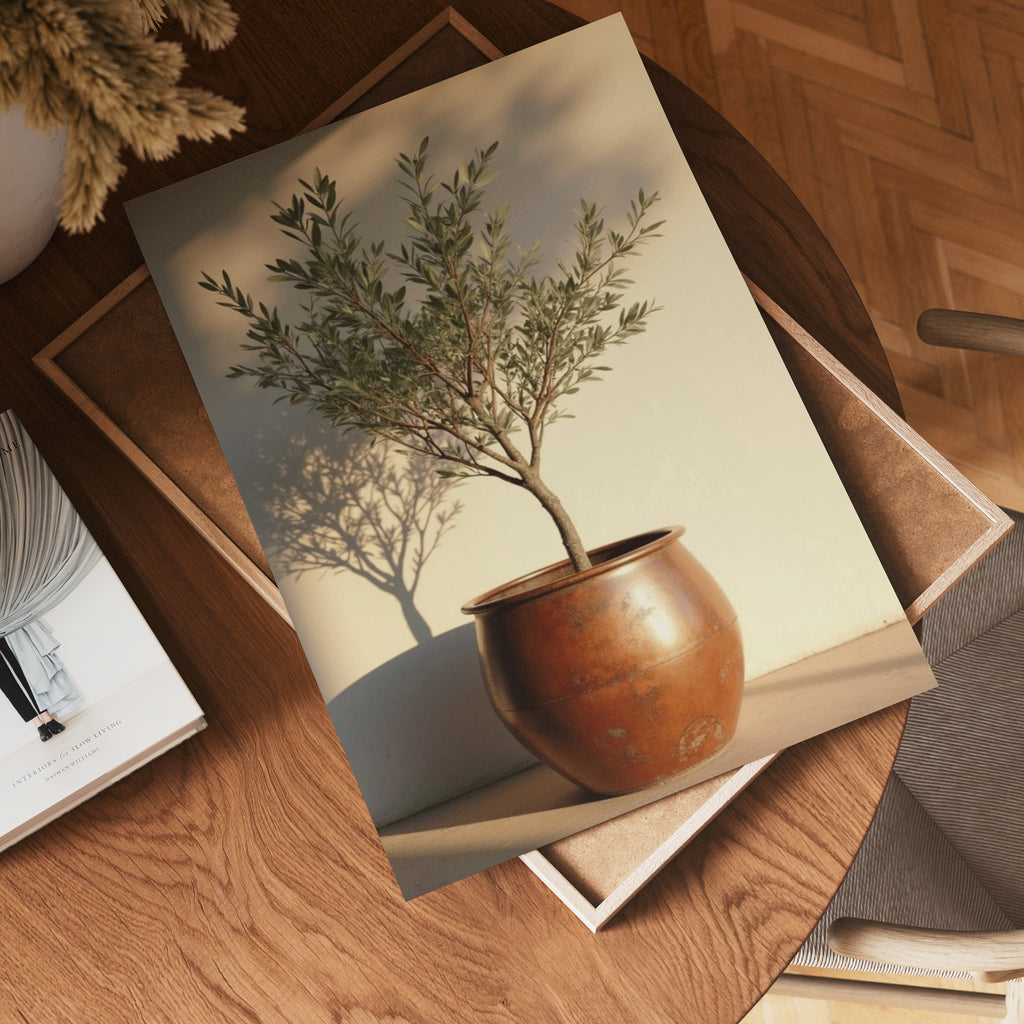 Potted olive tree in rustic terracotta poster