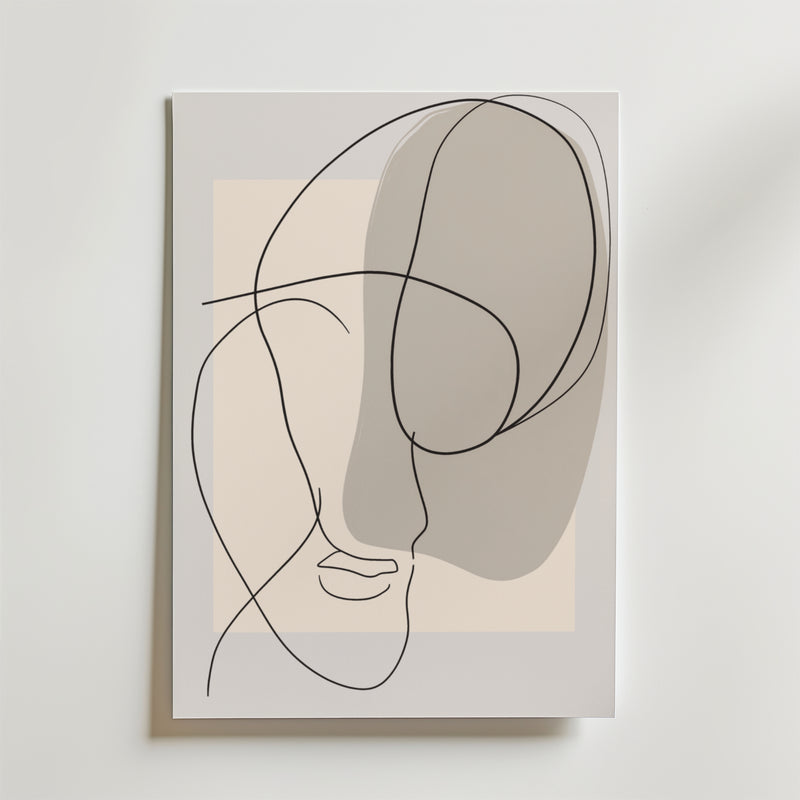 Beige Abstract Face Silhouette Poster