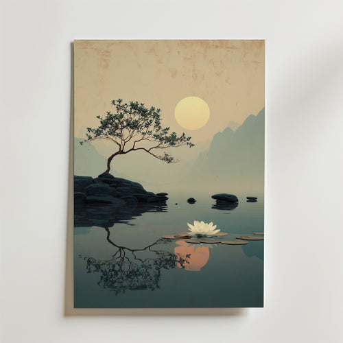 Golden Stillness Lake – stilfullt konsttryck från Bozetto, tryckt på matt finpapper