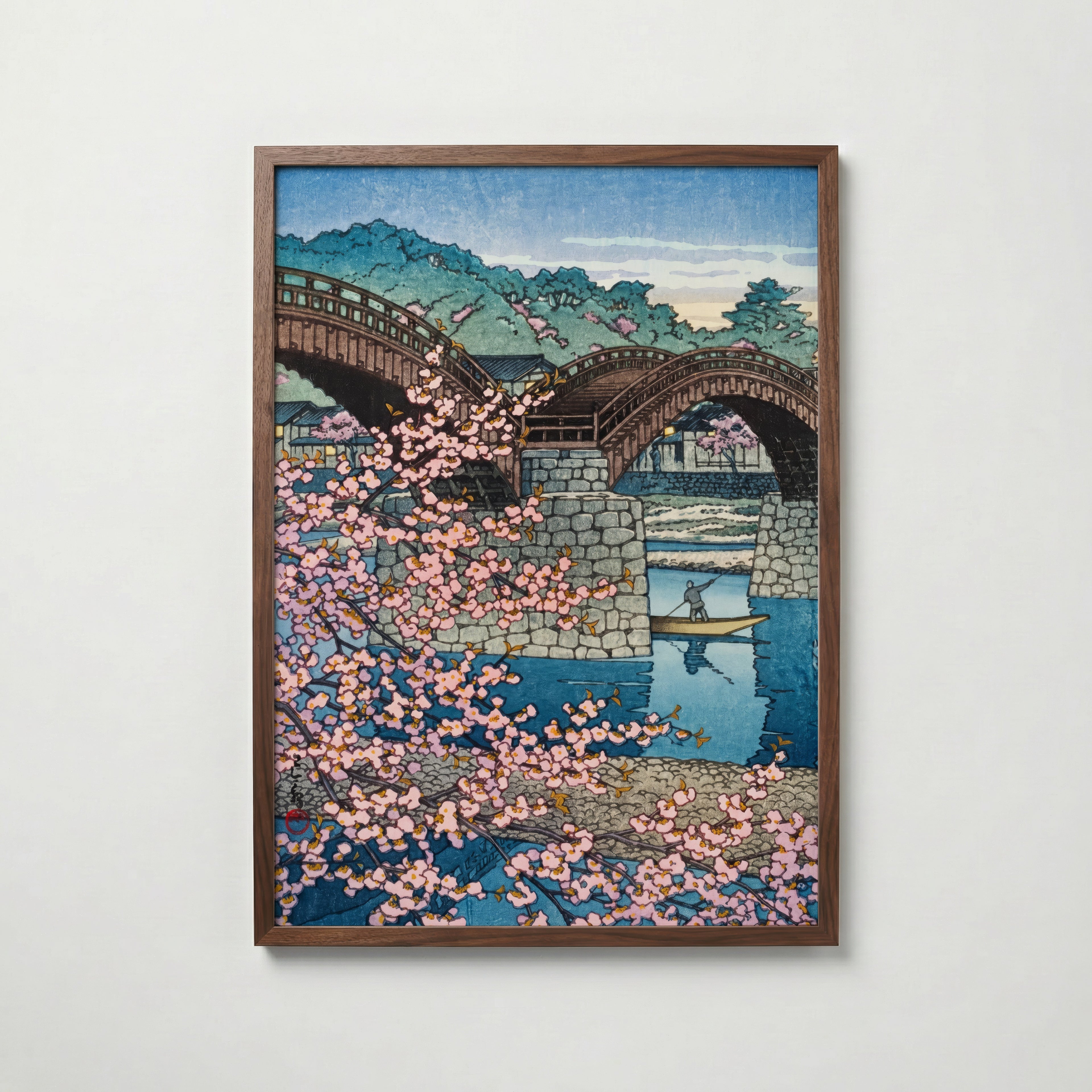 Spring Evening at Kintai Bridge Kawase Hasui Posteer affisch – stilren väggdekoration – Bozetto posters