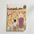 Bozetto Lily of the Valley Poster visar en vuxen och ett barn bakifrån i ett fält av tulpaner. Postern är tryckt på FSC-certifierat premiumpapper och är en perfekt dekorationsdetalj för ditt hem.