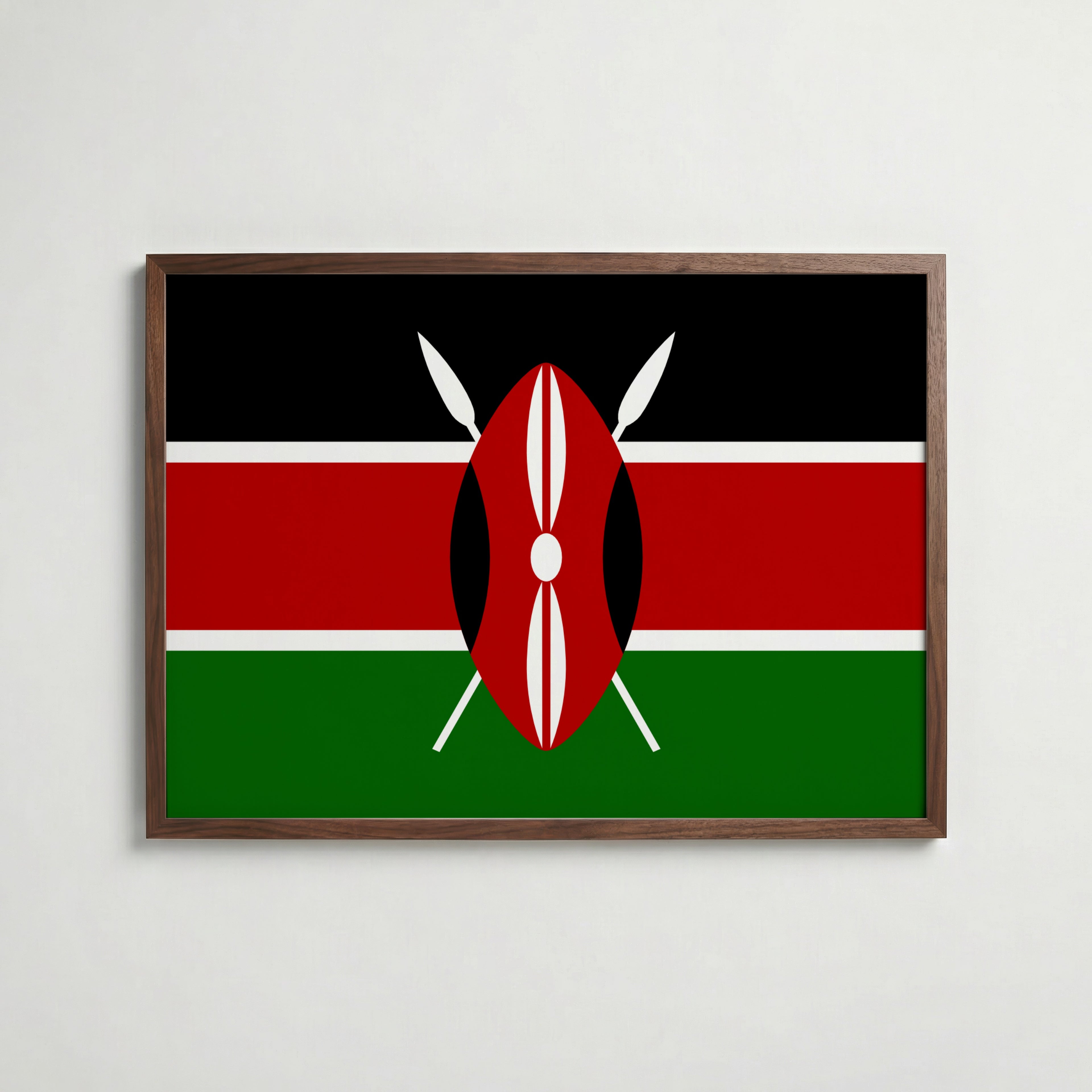 Kenya National Flag Poster i valnötsram – varm konstaffisch för hemmet från Bozetto