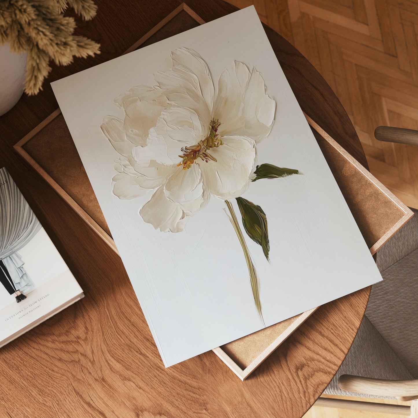 Elegant white floral oil painting Poster