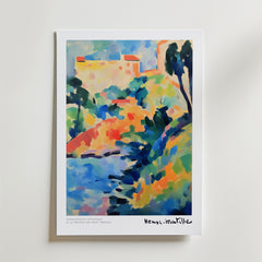 Summer at the Hillside Matisse Poster" av Bozetto har abstrakta, livfulla landskapspenseldrag på FSC-certifierat premiumpapper med lyxigt matt yta och Matisses signatur längst ner till höger.