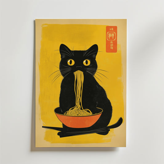 Black Cat Eats Noodle Poster