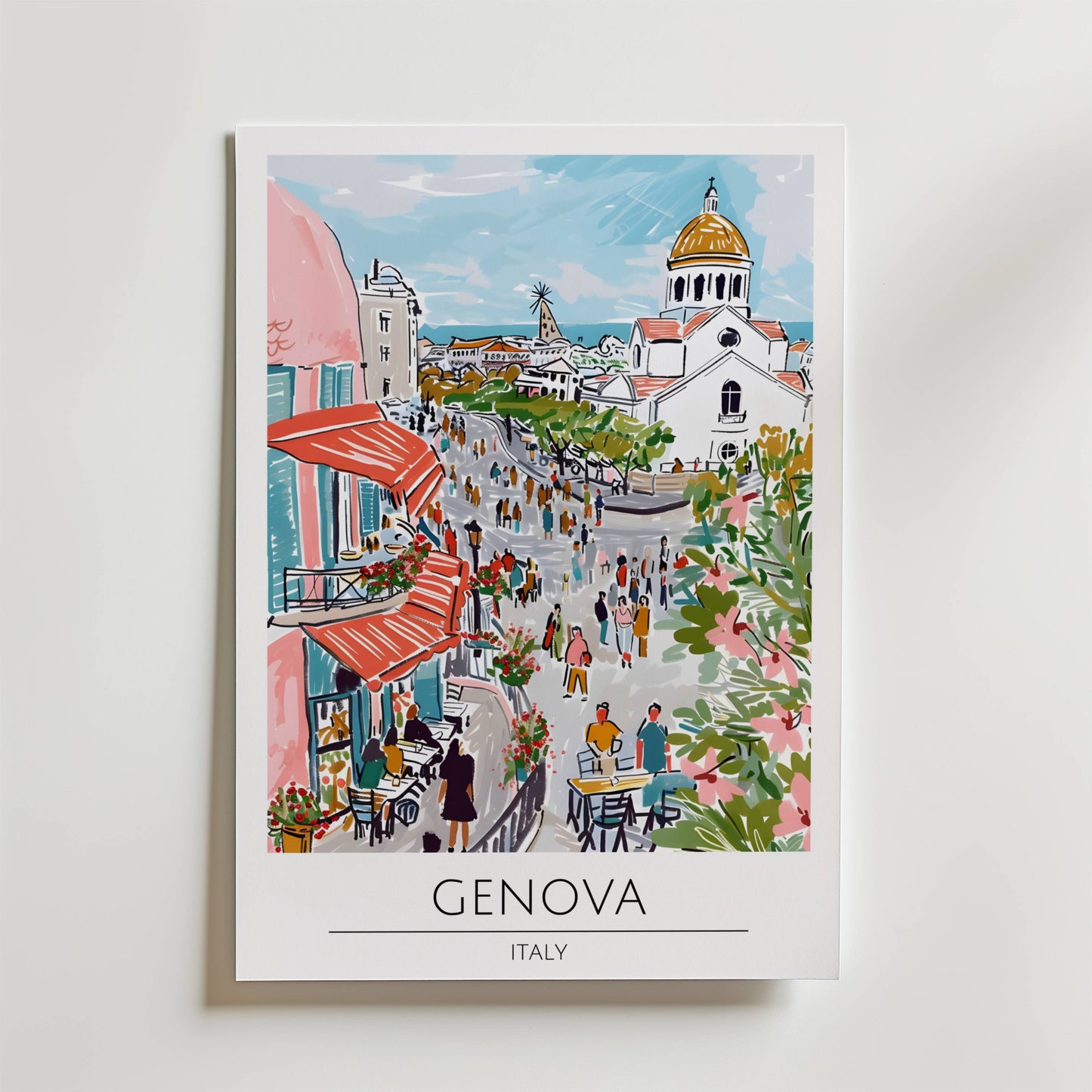 Genova Coastal Street Life Poster