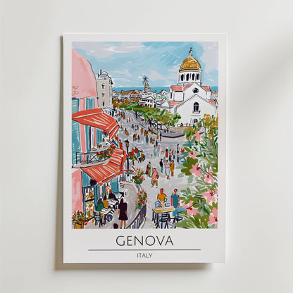 Genova Coastal Street Life Poster