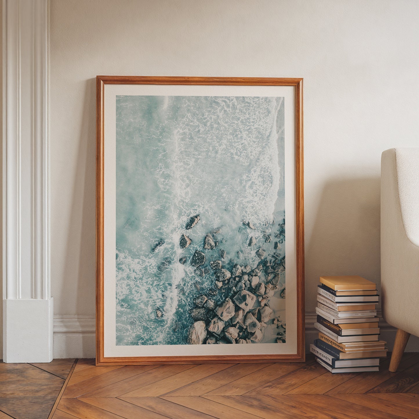 Aerial Ocean Rocks Poster