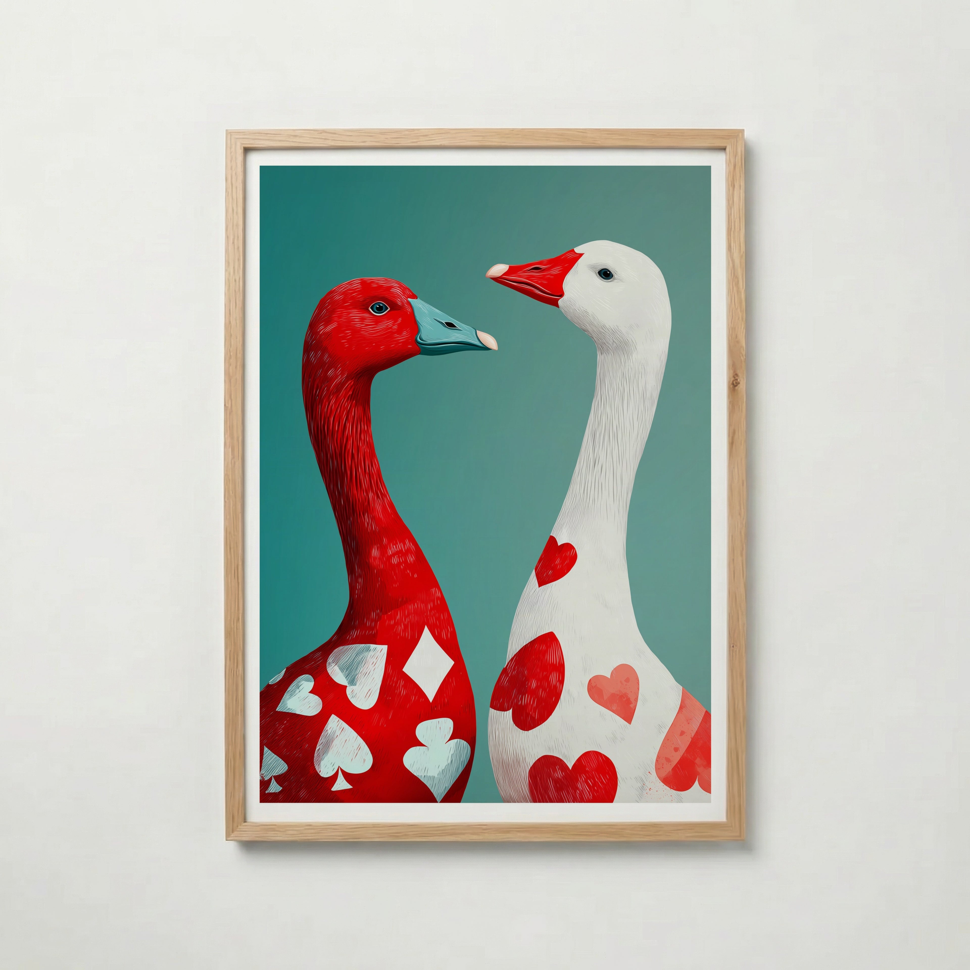 Heart & Spade Geese Poster poster – väggdekoration för hemmet – köp hos Bozetto