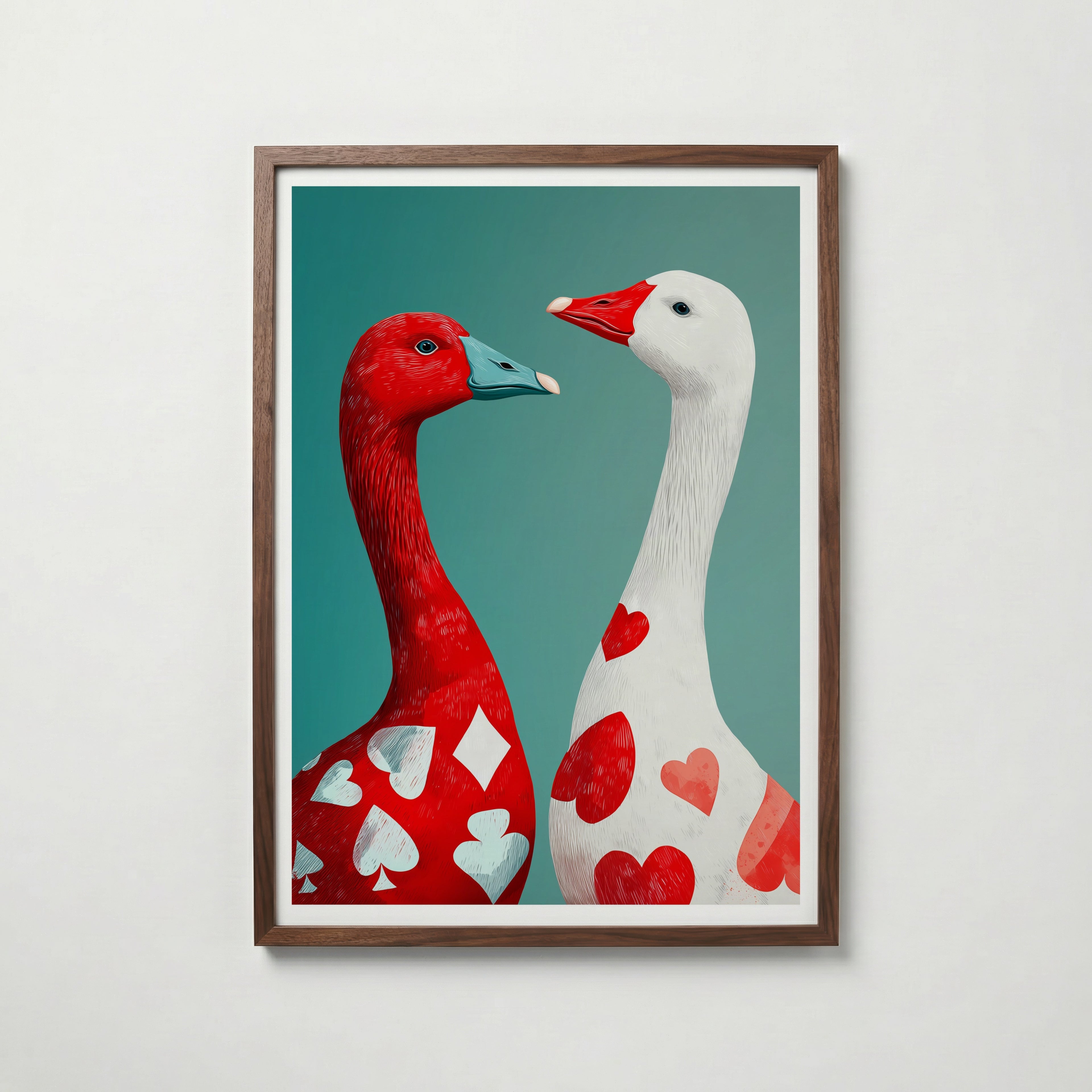 Heart & Spade Geese Poster affisch – stilren väggdekoration – Bozetto posters