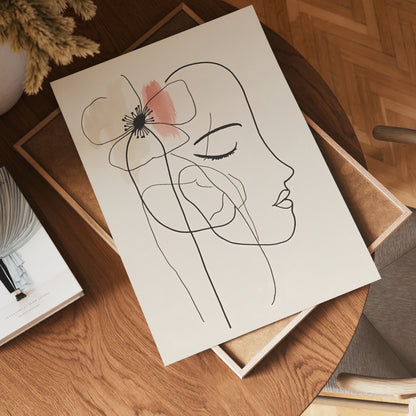 Floral Line Art Woman Poster