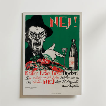 Albert Engström Kräftor Kräva Dessa Drycker Poster – En ikonisk svensk valaffisch från folkomröstningen om alkoholförbud 1922