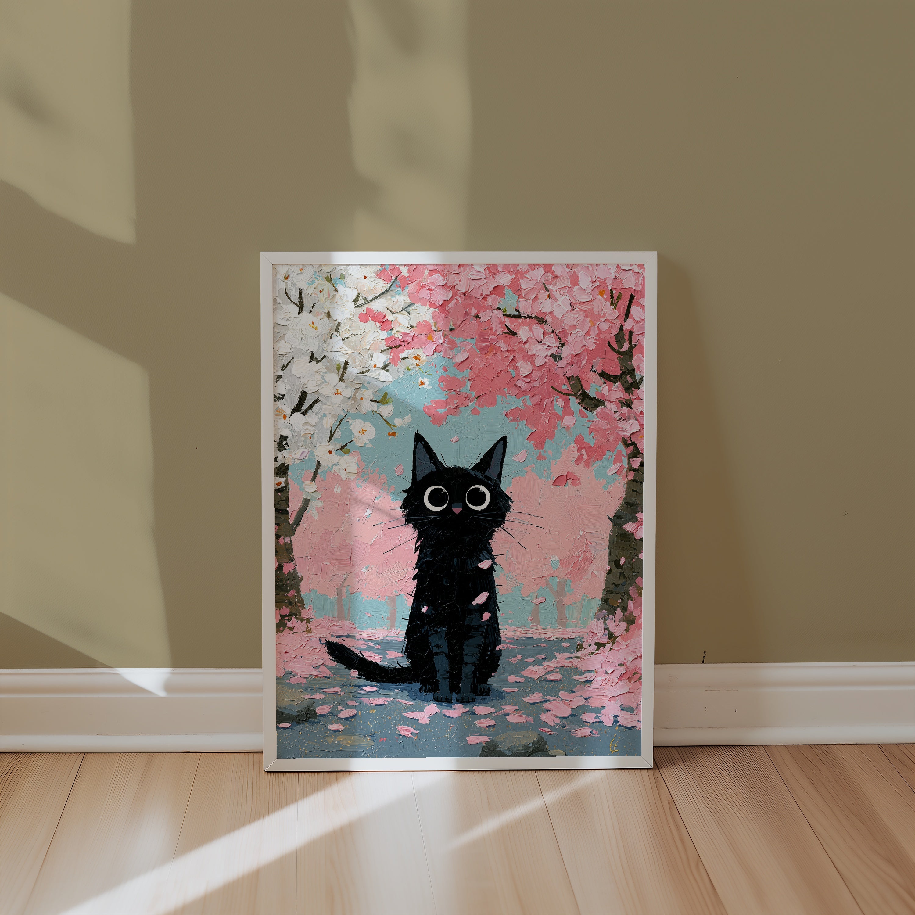 Cat in Apple Orchard poster i vit ram i hemmiljo